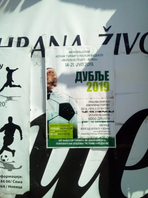 Plakat memorijalnog turnira Veroljub Pecić Verba u Dublju 2019.