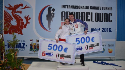Jelena Preković i Slobodan Bitević apsolutni šampioni internacionalnog karate turnira Aranđelovac Open 2016