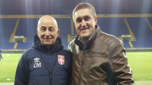 Profesor Vladica Tošić, predsednik OFS Pirot, gost reprezentacije na meču sa Ukrajinom