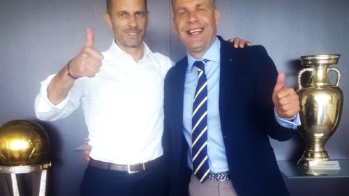 Nino Došen-Majkić na sastanku sa predsednikom UEFE u Nionu, Srpska liga Beograd