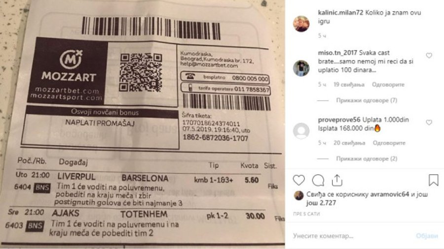 Kalinić naplatio kladioničarsko znanje