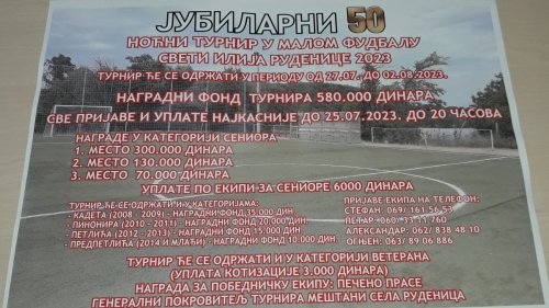 Jubilarni 50. noćni turnir u malom fudbalu "Sveti Ilija Rudenice 2023"